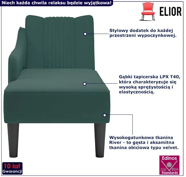 Zielony aksamitny szezlong z pikowanym oparciem Z5-G47