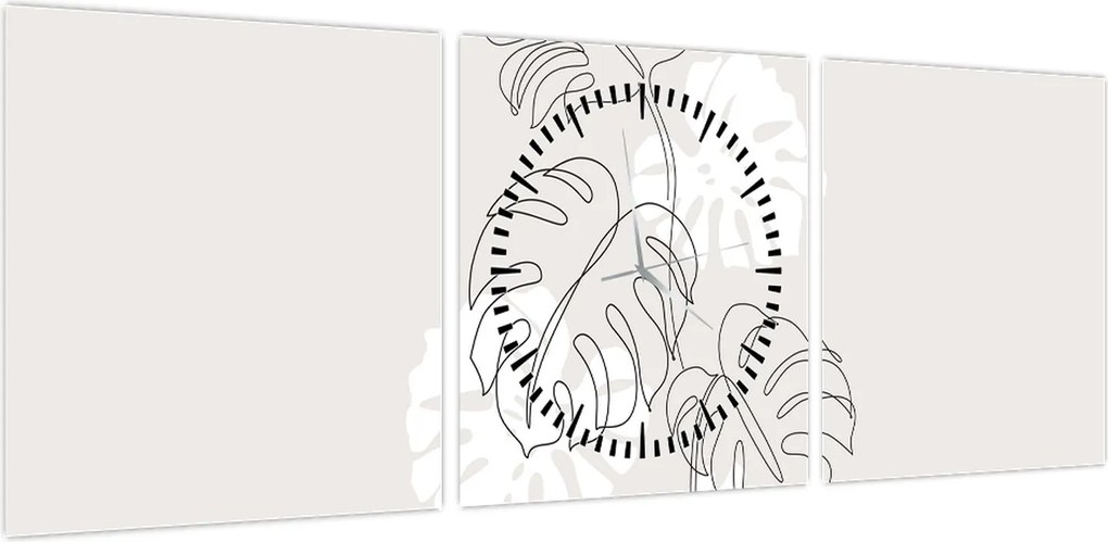 Obraz - Line art monstera N⁰3 (z zegarem) (90x30 cm)