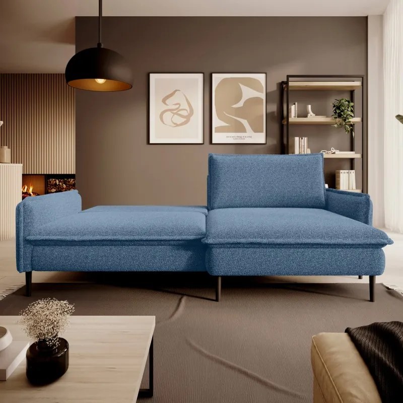 Narożnik GLOSSY z funkcją spania Prawostronny zestaw z poduszkami wolnostojący tkanina BUBBLE 15 WERSAL