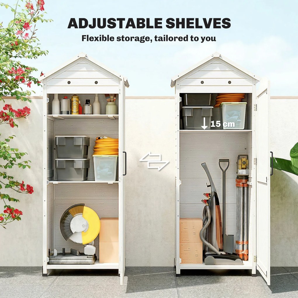 Outsunny Drewniana szafa ogrodowa z regulowanymi półkami, magnetycznymi drzwiami, ocynkowanym dachem i wentylacją | Aosom PL