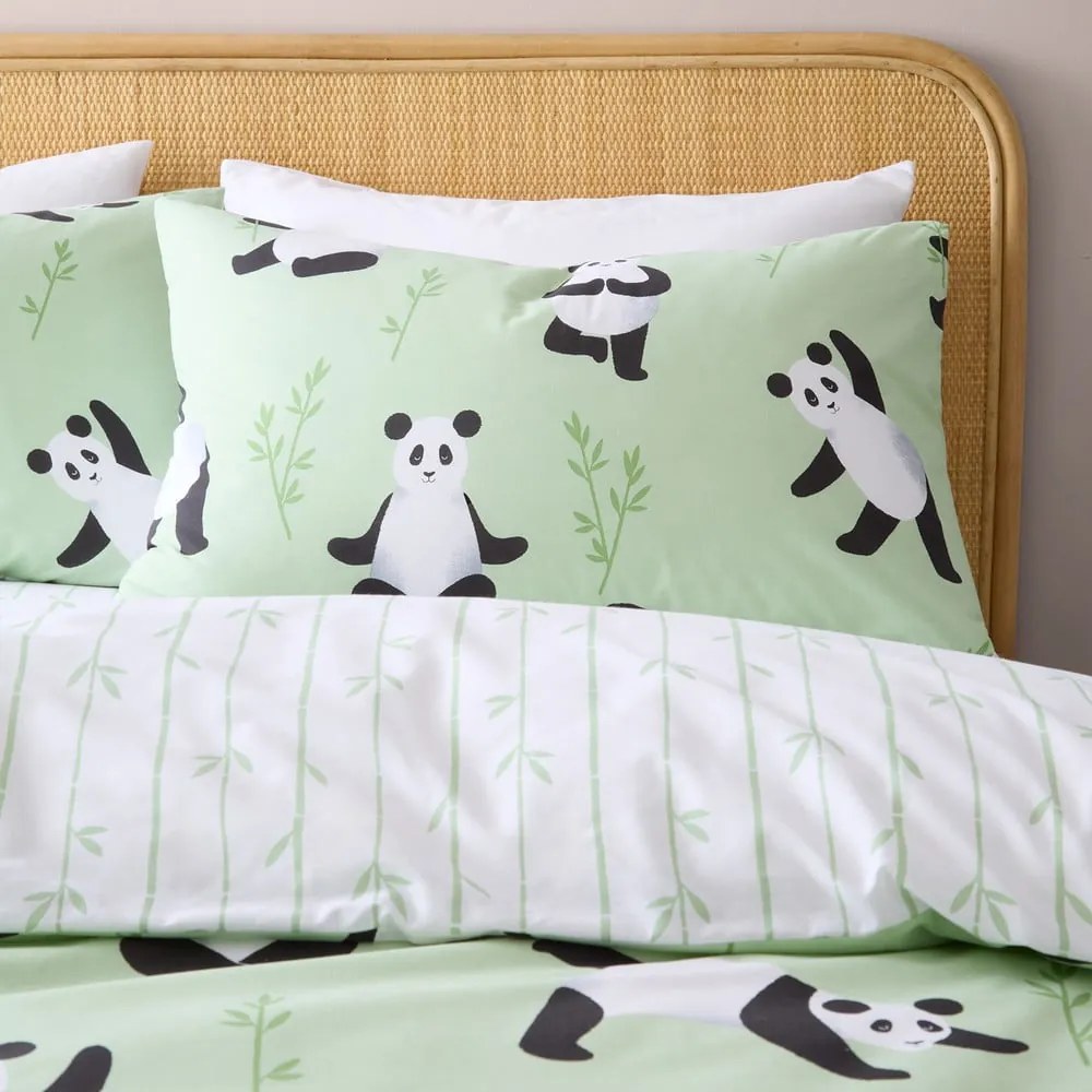 Zielona pościel dziecięca jednoosobowa 135x200 cm Panda Paws – Catherine Lansfield