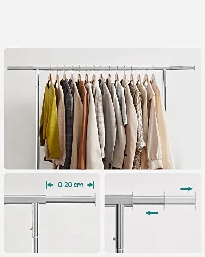 SongmicsHome Wieszak na ubrania IRENE na kółkach, max. 130 kg, 150x45x160 cm, srebrny