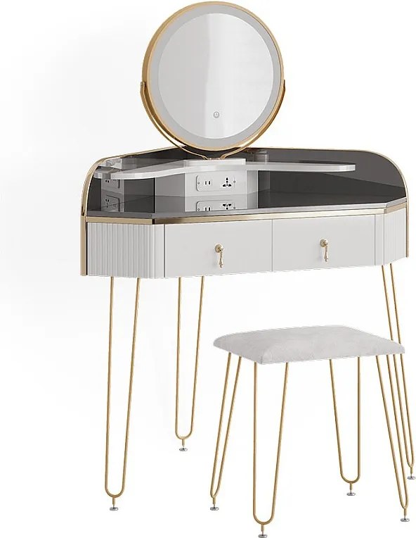 Narożna toaletka biały wysoki połysk 99x70x134 amira