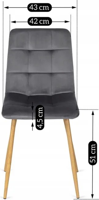Krzesło Tapicerowane do Jadalni FREDY Szare Welurowe Nowoczesne Loft