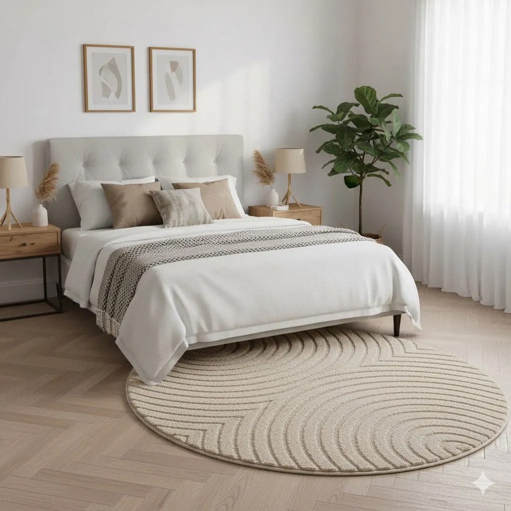 Dywan nowoczesny 3D Art beżowy Geometria koło 120 cm x 120 cm