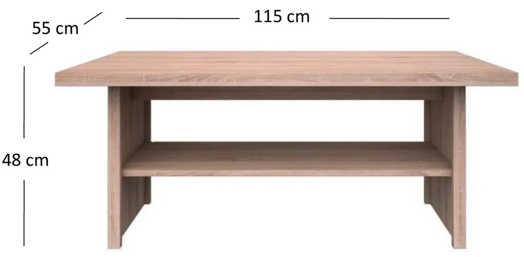 Ława z Półką Drewniana do Salonu ELEGO 115 cm Dąb sonoma Nowoczesna
