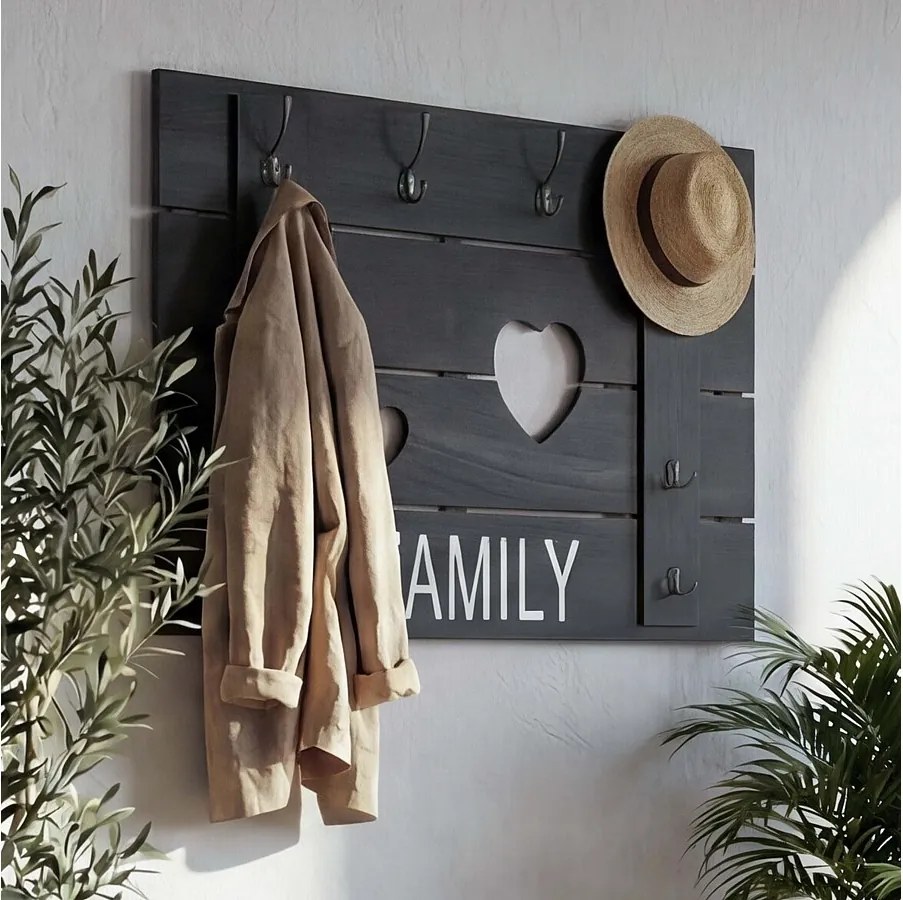 Wieszak ścienny MCW-C89 Family Shabby-Look,  ciemnoszary, shabby