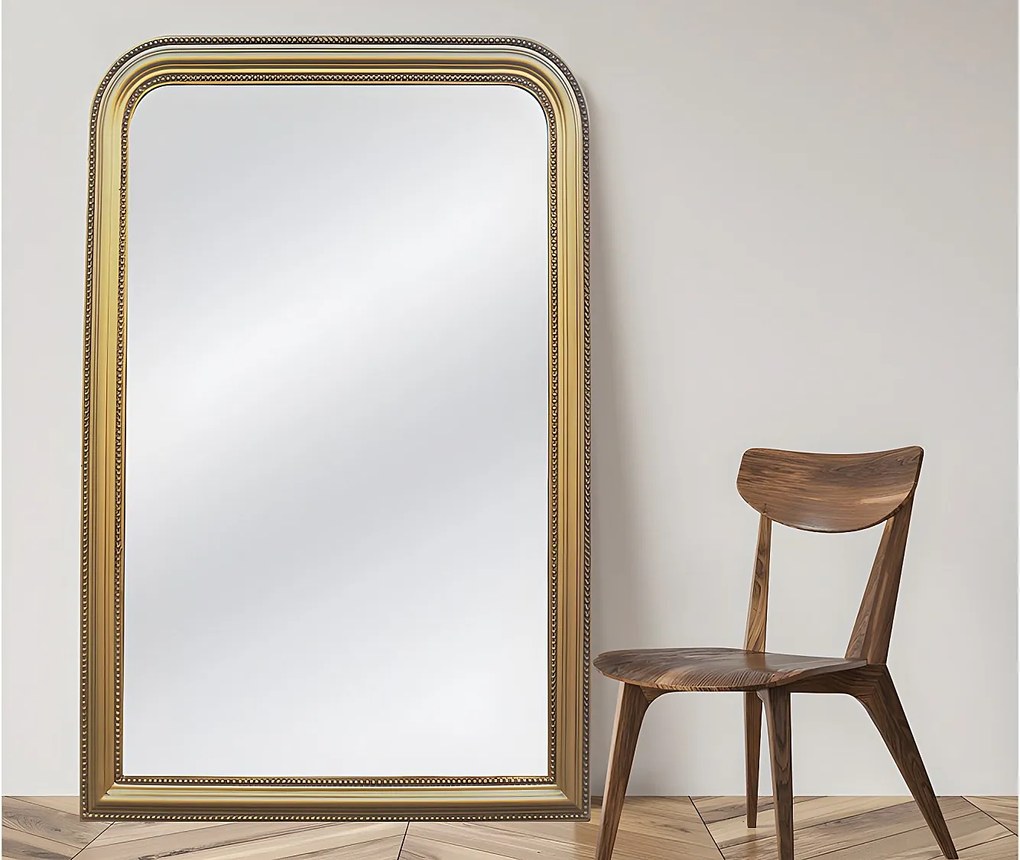 Lustro z drewna paulowni - szer. 80 x wys. 110 cm - wykończenie w kolorze złotym z efektem mosiądzu - HELOISE