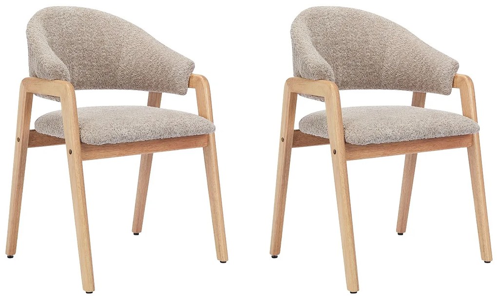 Zestaw 2 krzeseł z podłokietnikami z bukli i drewna kauczukowego - Taupe i naturalny - SOLUNA