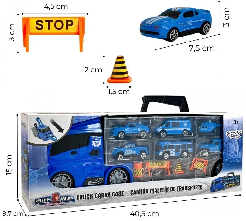 Woopie zestaw cieżarówka transporter 3w1 niebieski policja
