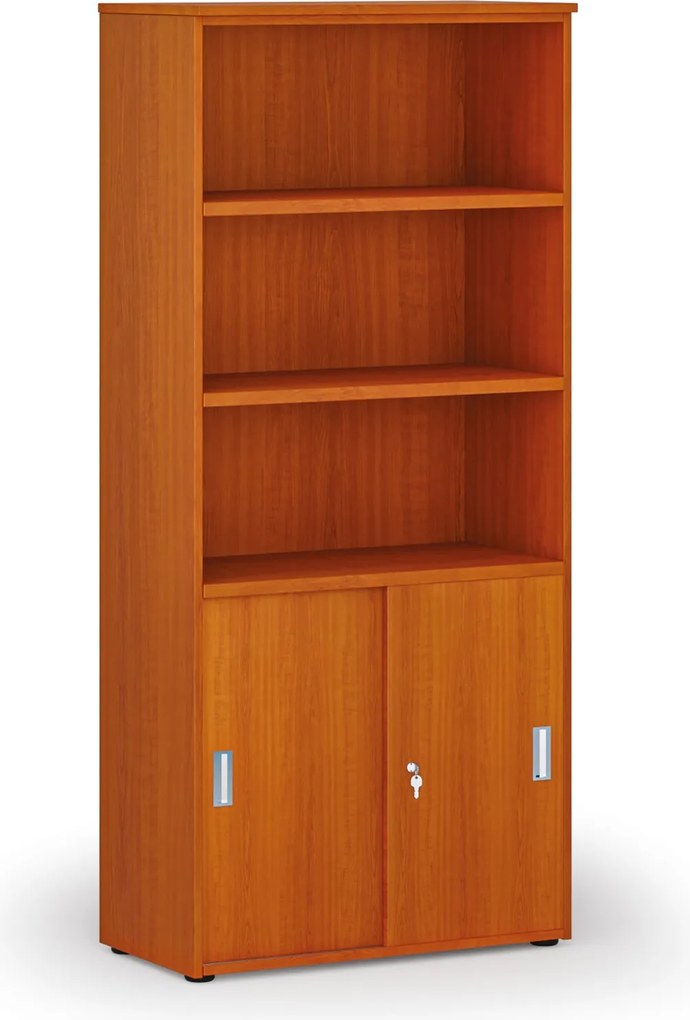 Szafa biurowa kombinowana PRIMO WOOD, drzwi przesuwne na 2 poziomach, 800 x 420 x 1781 mm, wiśnia