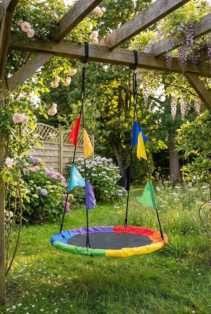 Kolorowa huśtawka bocianie gniazdo z chorągiewkami R6-H24
