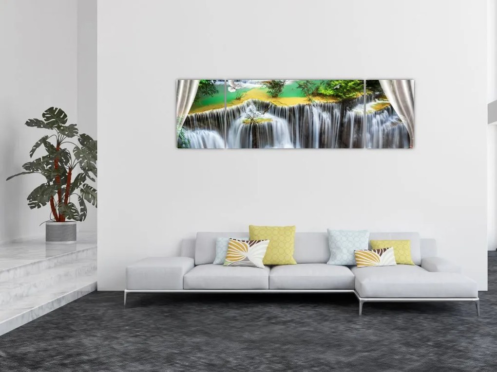Obraz - Widok magicznych wodospadów (170x50 cm)