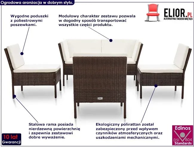 Komplet brązowych mebli ogrodowych rattanowych ze stolikiem D1-A51