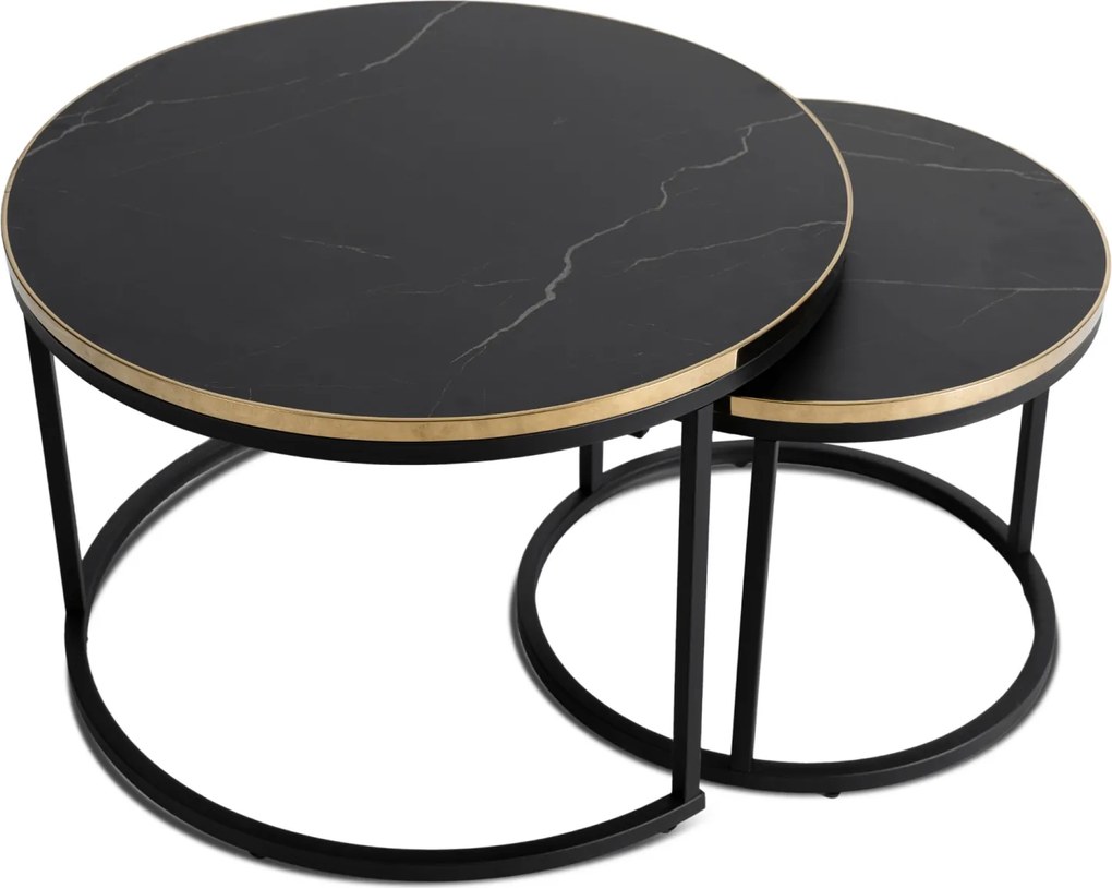 Zestaw Stolików Kawowych ARON 70 cm/50 cm Czarny Marmur Glamour