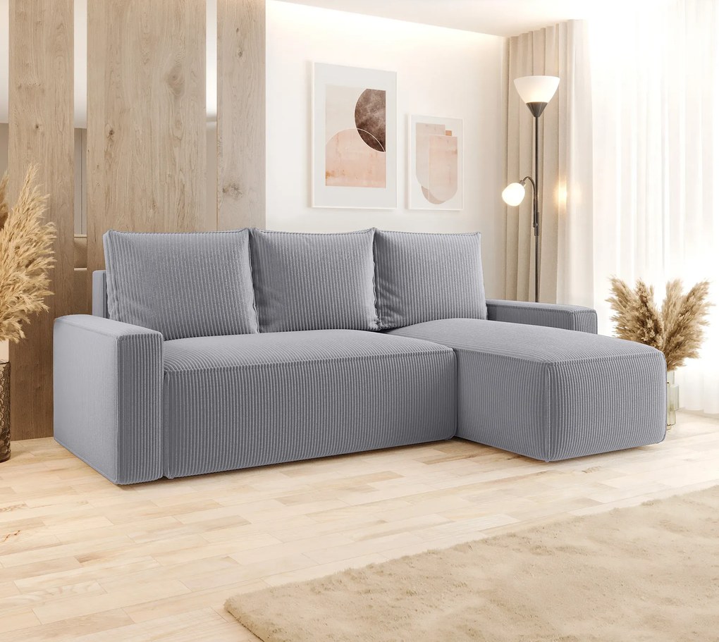 Jasnoszary narożnik z funkcją spania i pojemnikiem  Z3-C08