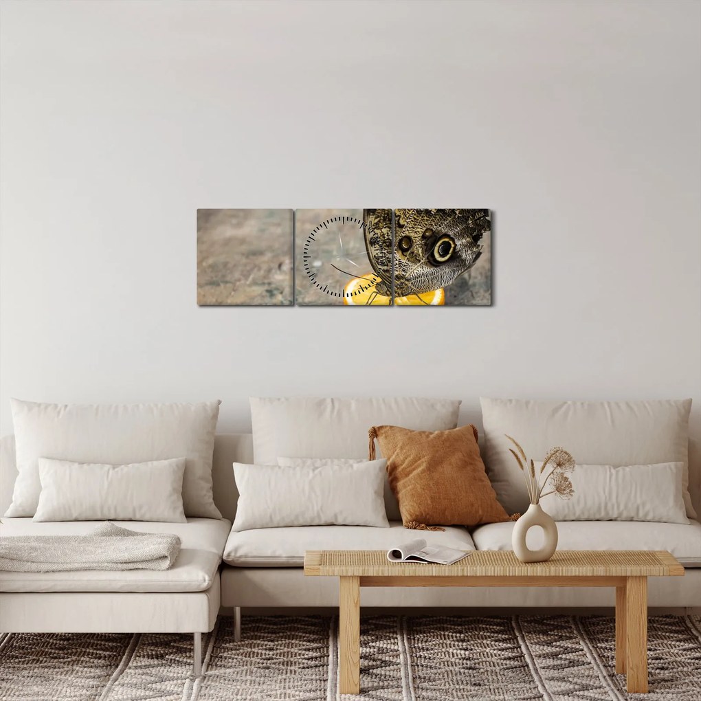 Obraz motyla (z zegarem) (90x30 cm)