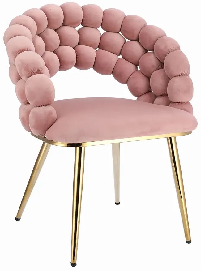 Różowe welurowe krzesło w stylu glamour - Waris