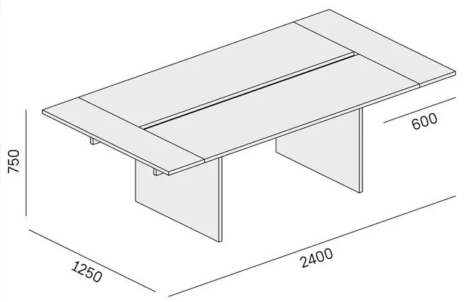 Stół konferencyjny SOLID + 2x rozszerzenie blatu, 2400 x 1250 x 743 mm, orzech