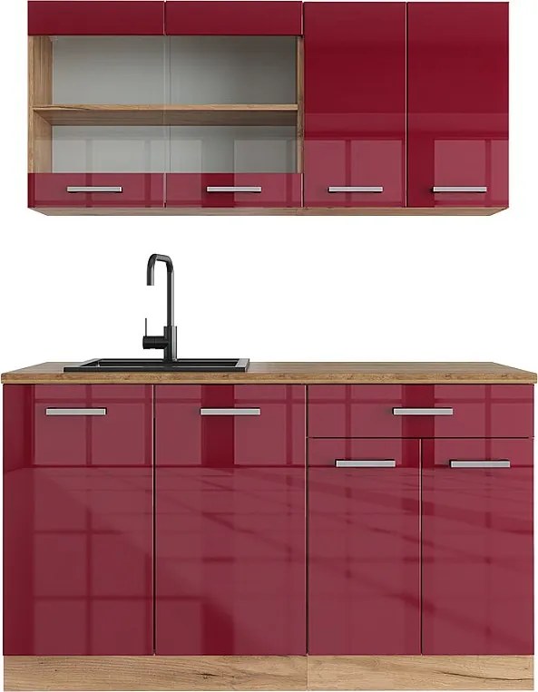 Pojedyncza kuchnia czerwony wysoki połysk/złoty dąb 140x60x81.6 r-line