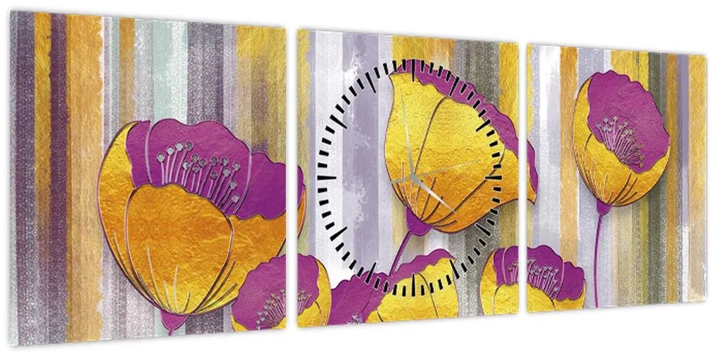 Obraz - Ilustracja kwiatów (z zegarem) (90x30 cm)