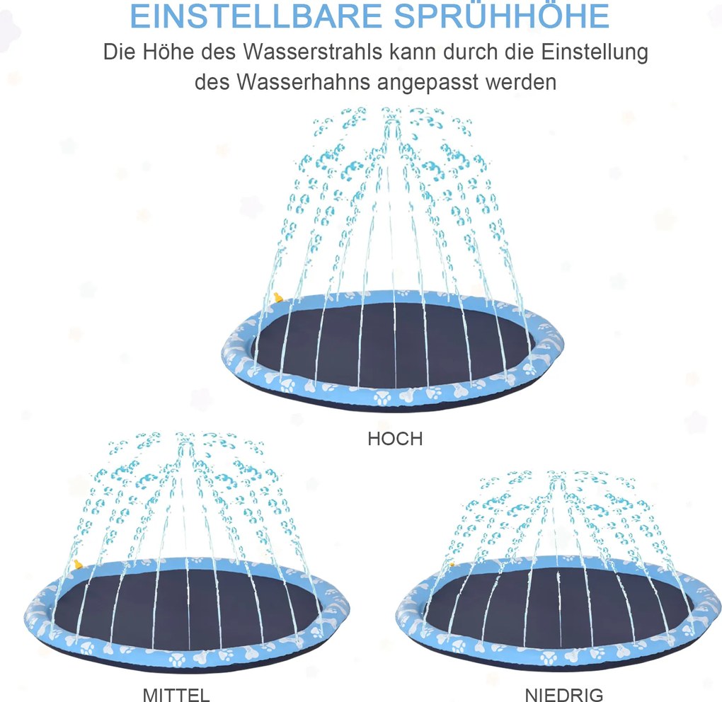 PawHut Mata do zabawy dla psów 150cm Splash Sprinkler Pad Antypoślizgowa Zewnętrzna zabawka wodna PVC Niebieska | Aosom PL