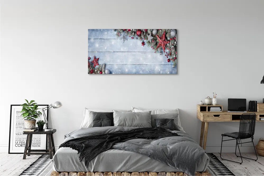 Obraz drukowany na płótnie Bombki, Szyszki i Deski