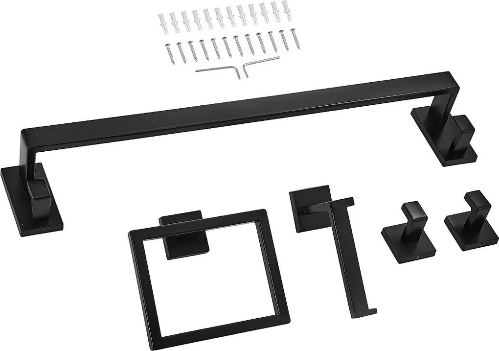 Akcesoria Łazienkowe SucceBuy 5PCs, Ścienny Wieszak na Ręczniki ze Stali Nierdzewnej 59,5 cm z Podpórką na Ręcznik, 2 Haki na Szlafrok i Dzierżawka