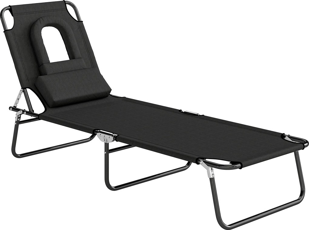 Outsunny Leżak z otworem na twarz i poduszką, składany, wodoodporny pokrowiec, metalowa rama, czarny | Aosom PL