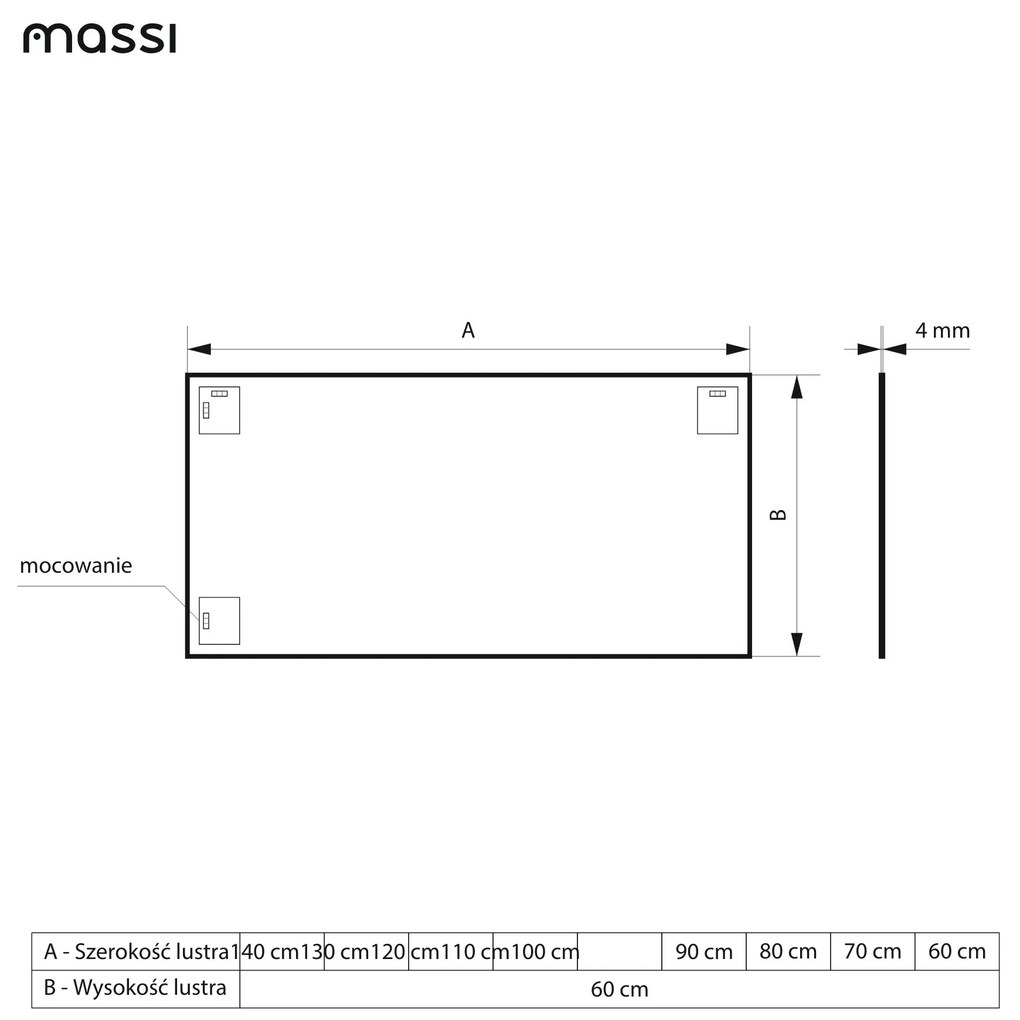 Lustro prostokątne bez ramy oszlifowane obracalne bez podświetlenia TAVA | Różne rozmiary | Różne kolory szkła : Kolor tafli szkła - Grafit, Rozmiar - 60 x 80 cm