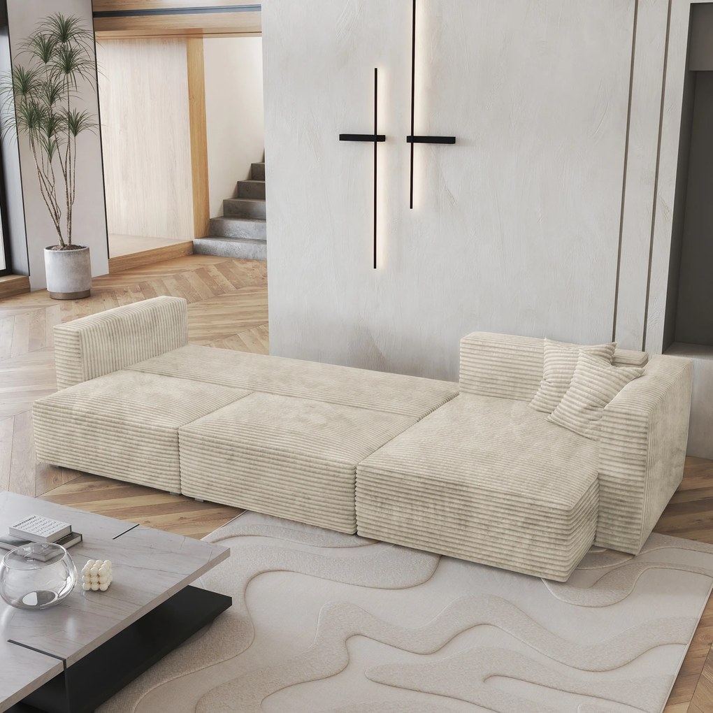 Masseno Narożnik TOLMO z funkcją spania i pojemnikiem na pościel Narozniki L, Rozkładana sofa - Kremowy, TILIA 03
