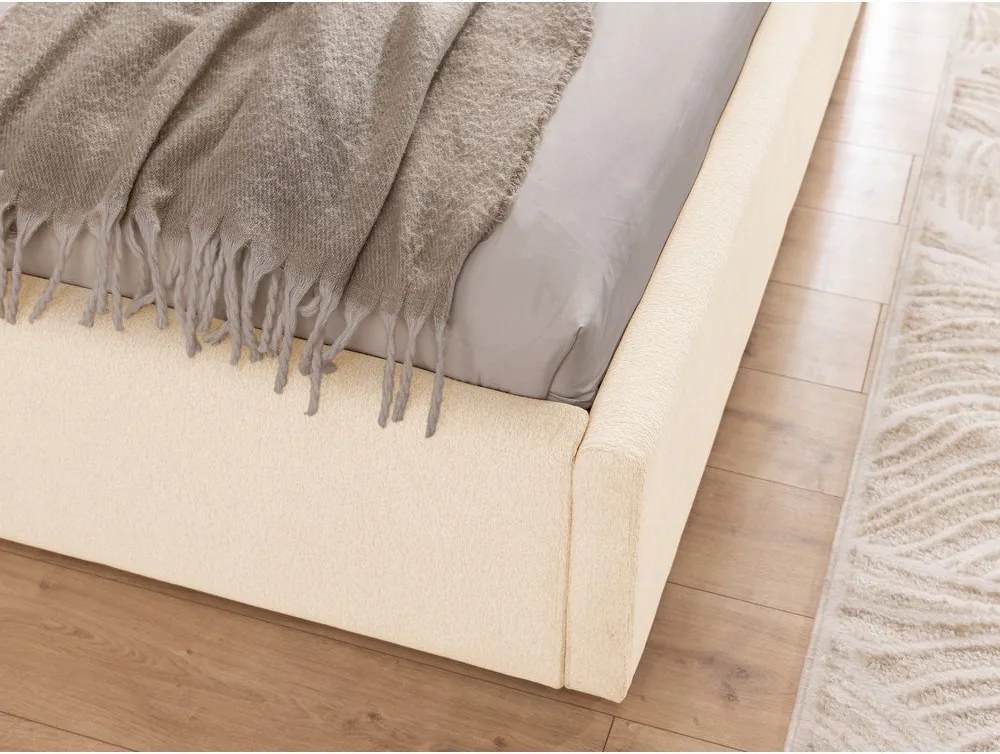 Kremowe tapicerowane łóżko dwuosobowe ze schowkiem i stelażem 180x200 cm Cille – Ropez