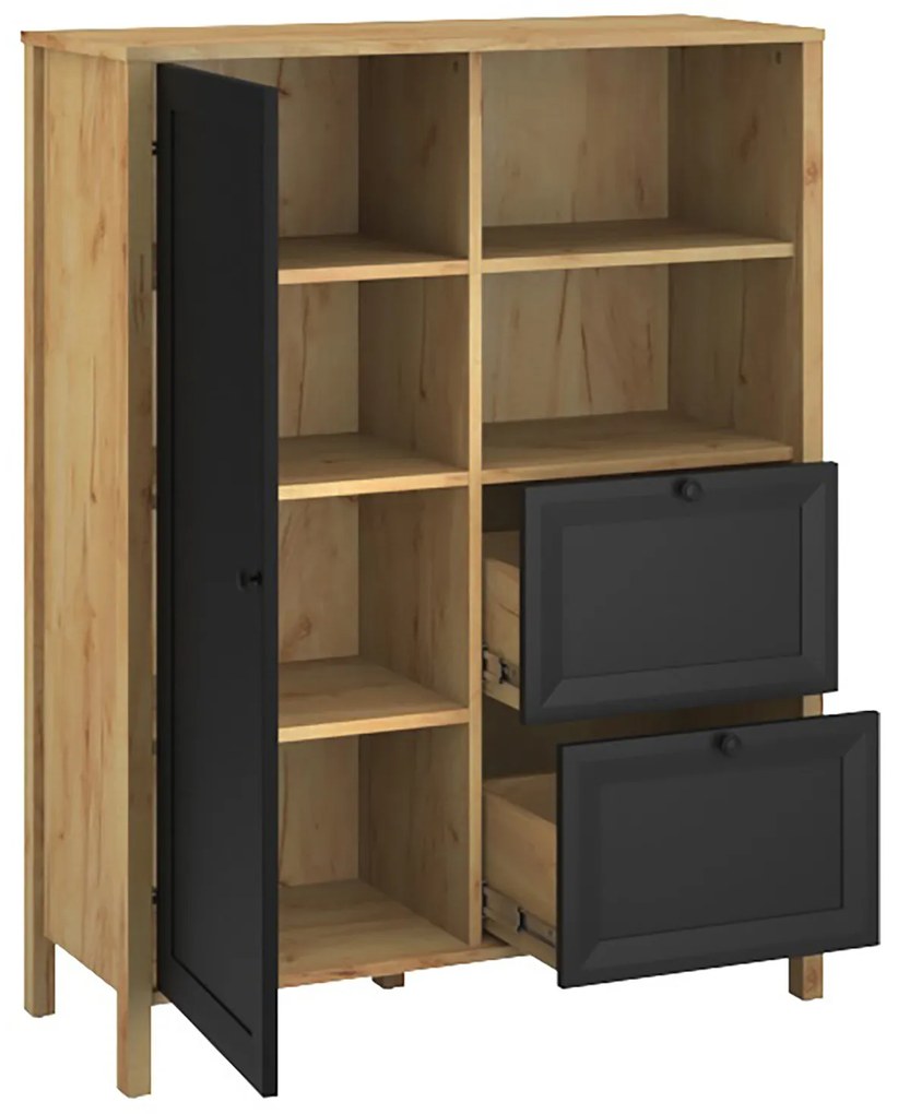 Komoda z Szufladami Drewniana do Salonu NORIA 92 cm Dąb craft złoty/czarny Loft