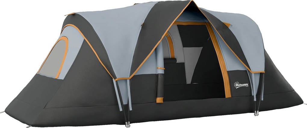 Outsunny Namiot campingowy dla 5-6 osób, rodzinny, z torbą, 4,55x2,2x1,8m, Jasnoszary/Czarny