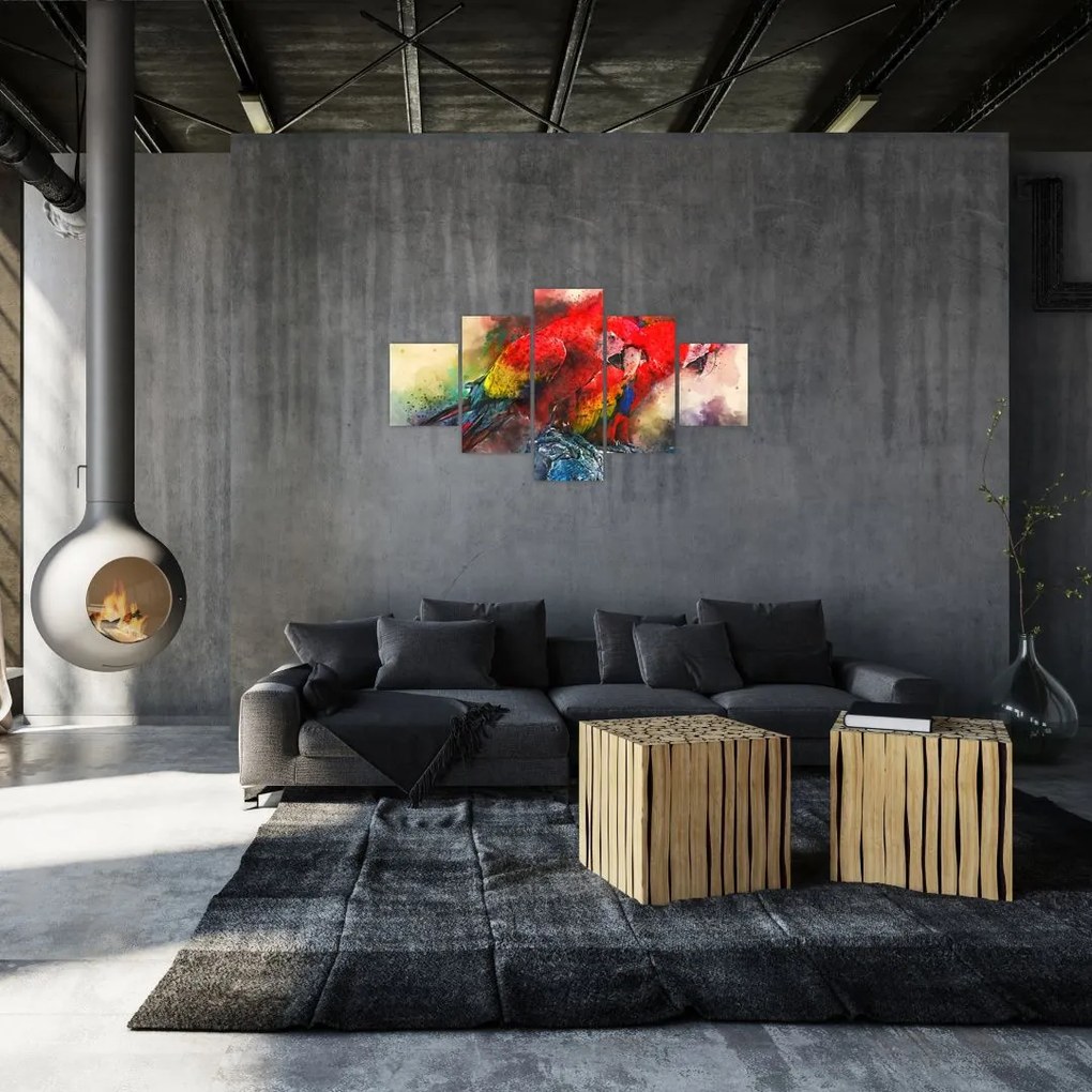 Obraz czerwonych papug Ara (125x70 cm)