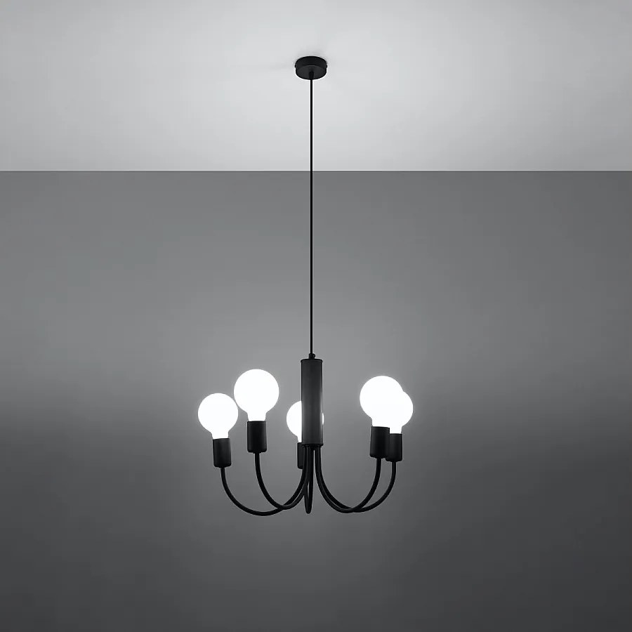 Żyrandole nowoczesny Minimo, stal - 5 źródło światła 3000K - L.45 x H.100 cm - czarny