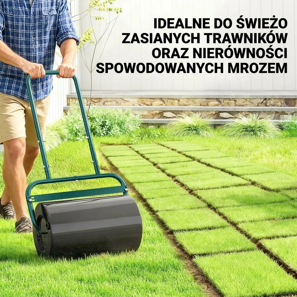 Outsunny Poręczny wał do trawnika, praktyczny wał do trawy, wał ogrodowy, elastyczny, stalowy, 58 dł. x 32,5 szer. x 113 wys. cm, ciemnozielony | Aosom PL