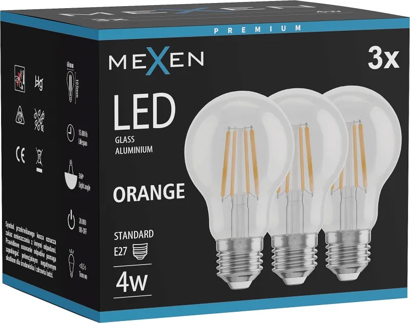 Mexen Vintis 3x żarówka filament LED E27, A60, 4W, 55 lm, orange - L150-E27-04XX-48x03