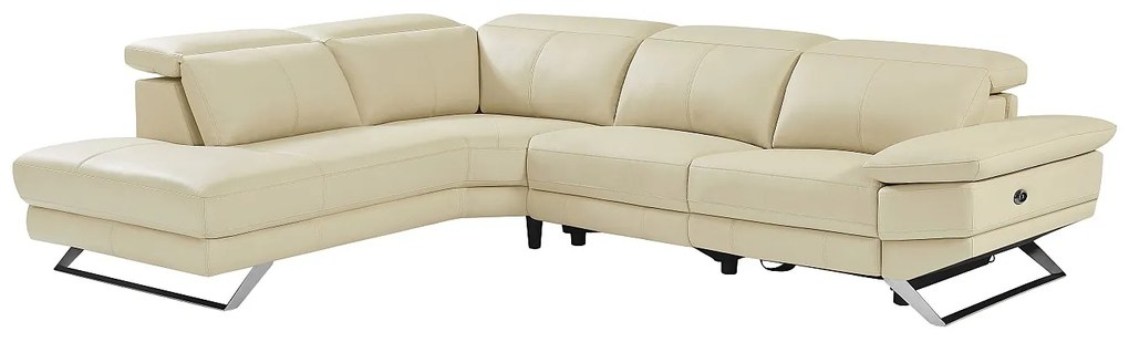 Kanapa narożna lewostronna z białej skóry z elektryczną funkcją relax PUNO II