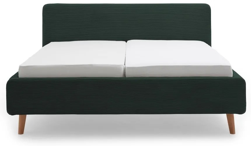 Ciemnozielone tapicerowane łóżko dwuosobowe ze schowkiem i stelażem 180x200 cm Mattis Cord – Meise Möbel