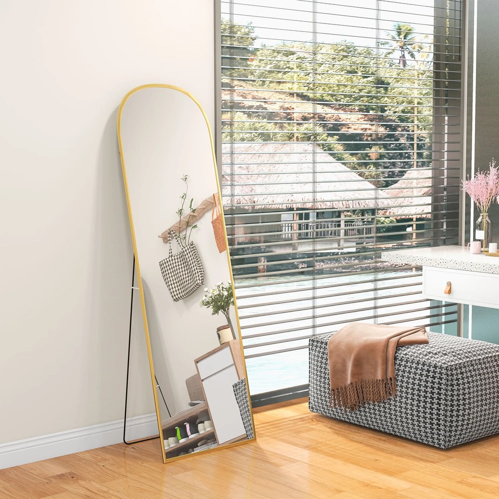 HOMCOM Lustro stojące, lustro pełnej długości, nowoczesny design, 50 cm x 1,5 cm x 170 cm, Złote | Aosom PL