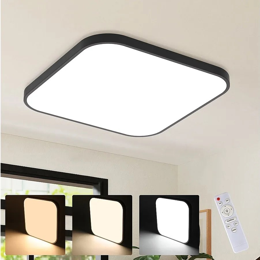 NETTLIFE Lampa Sufitowa LED IP44 Czarny 27 cm 15 W Sypialnia Kuchnia Możliwość ściemniania za pomocą pilota Łazienka Kwadrat do Przedpokoju