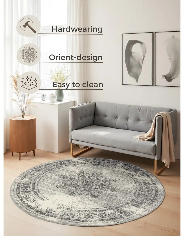Szary/kremowy okrągły dywan ø 120 cm Gloria Lydia – Hanse Home