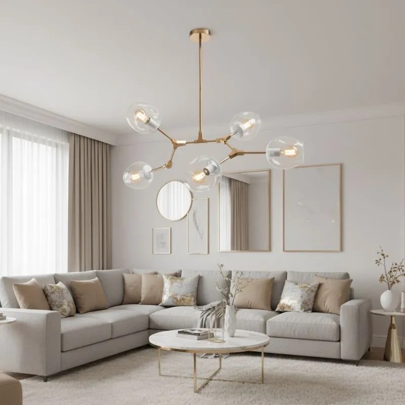 Lampa Wisząca Szklane Kule 5 Ramion APP506-5C Złota