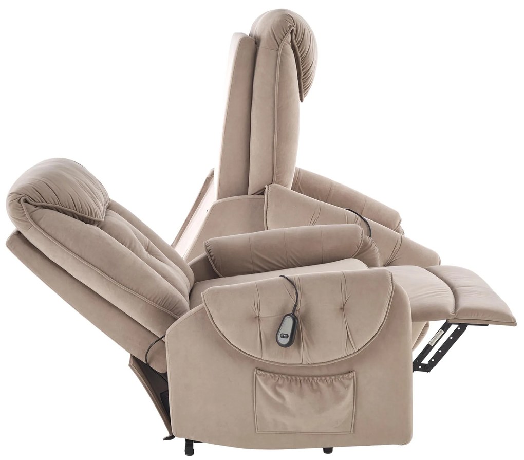 Fotel wypoczynkowy, elektryczny rozkładany, pionizacja beżowy HORTON