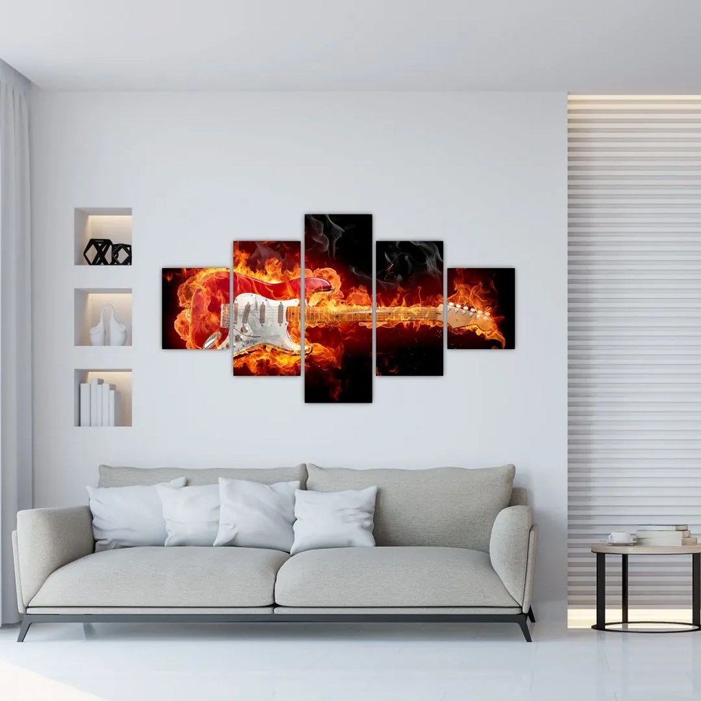 Obraz - Gitara w płomieniach (125x70 cm)