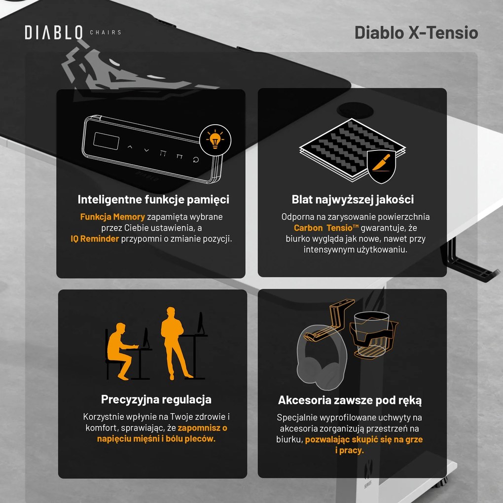 Biurko z regulacją wysokości DIABLO X-TENSIO 1600 białe