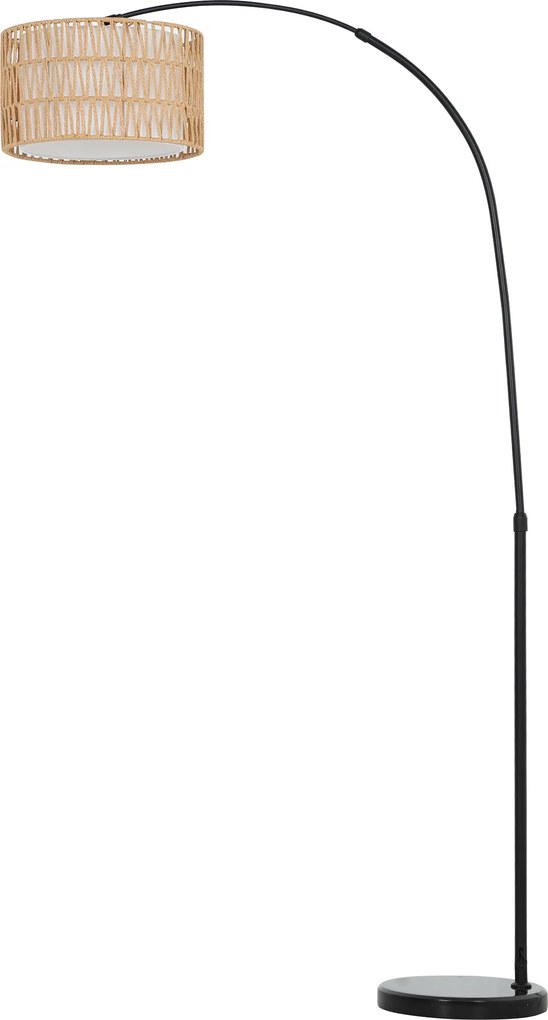 HOMCOM Lampa stojąca z abażurem z liny konopnej, regulowana wysokość, wyłącznik nożny, metal, czarna