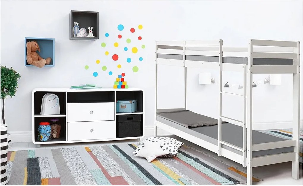 Drewniane łóżko piętrowe dla dzieci "Lionel" 90 x 190 cm - Biały