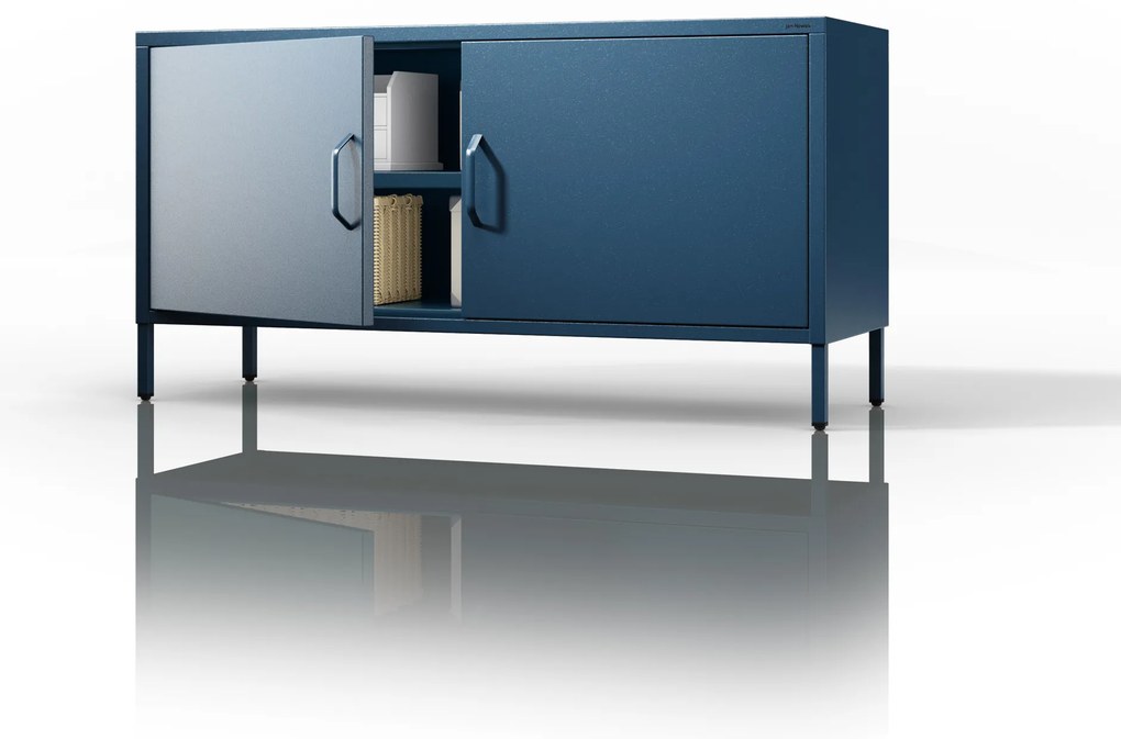 Szafka RTV metalowa na nóżkach granatowa Modern ROSA, 1150 x 595 x 400 mm